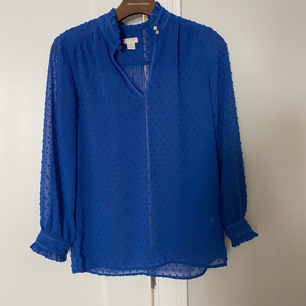 JCrew sheer blue blouse with stitch details